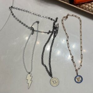 Mixed Metal Necklace Set with Lightning Bolt & Coin Pendants